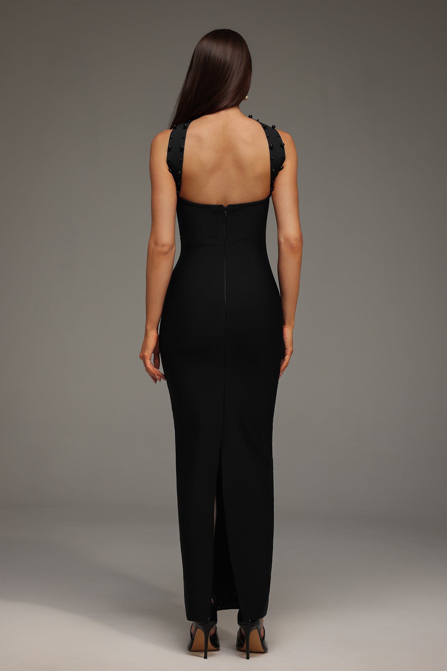 Nesya Sleeveless Pearl Bandage Maxi Dress