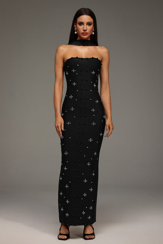 Nesya Sleeveless Pearl Bandage Maxi Dress