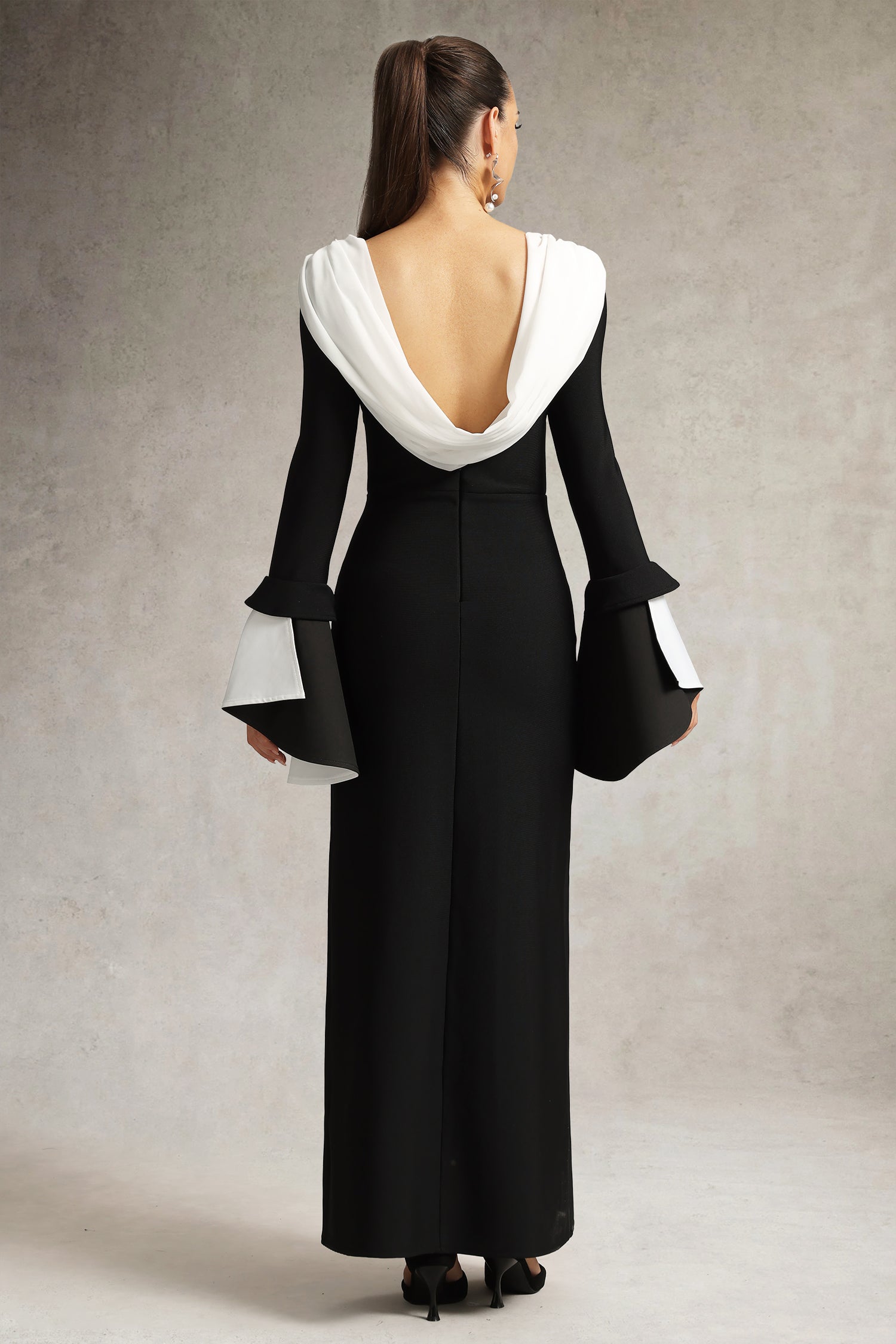 Bell Sleeve Backless Bandage Maxi Dress