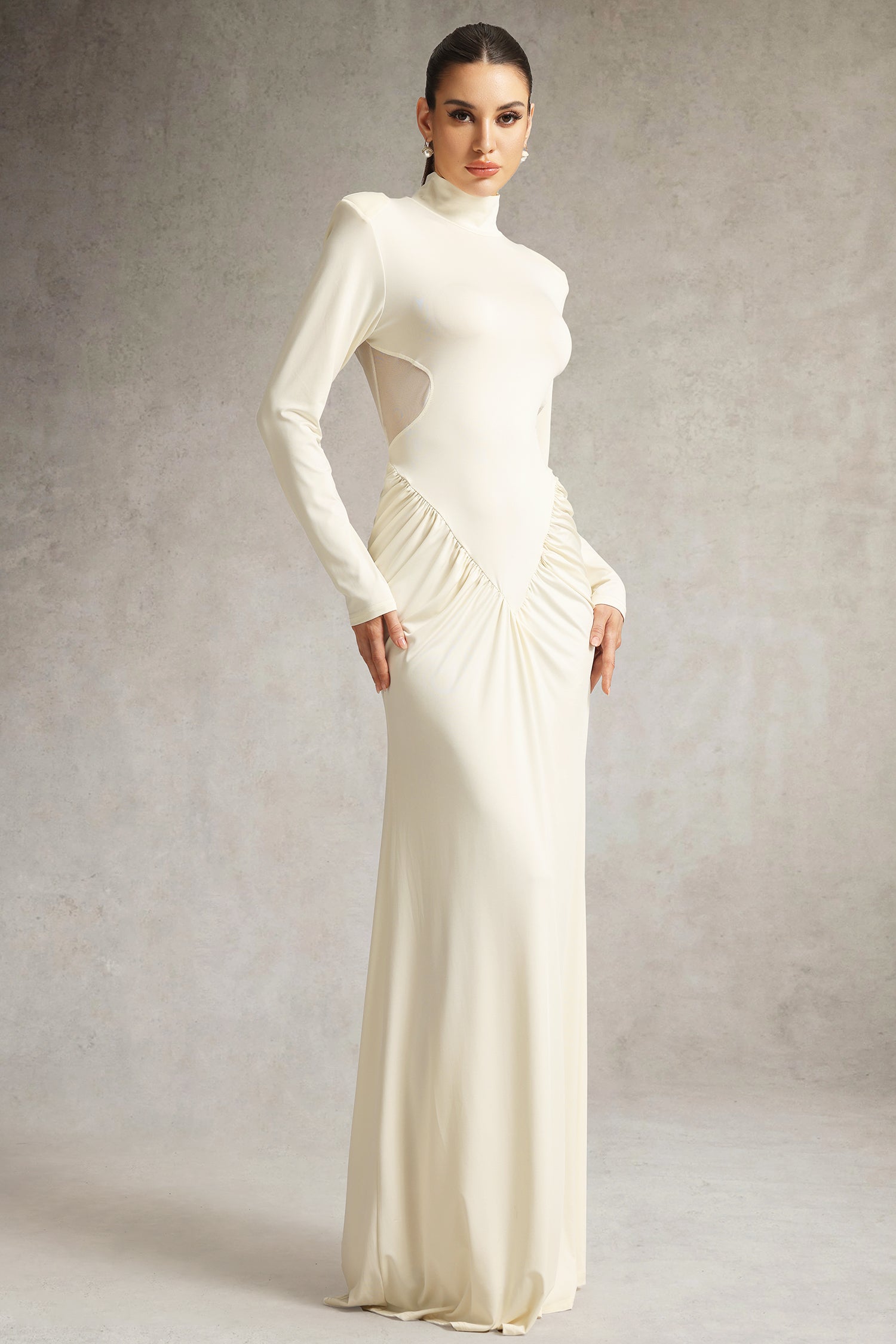 Lacie Long Sleeve High Neck Cut Out Maxi Dress