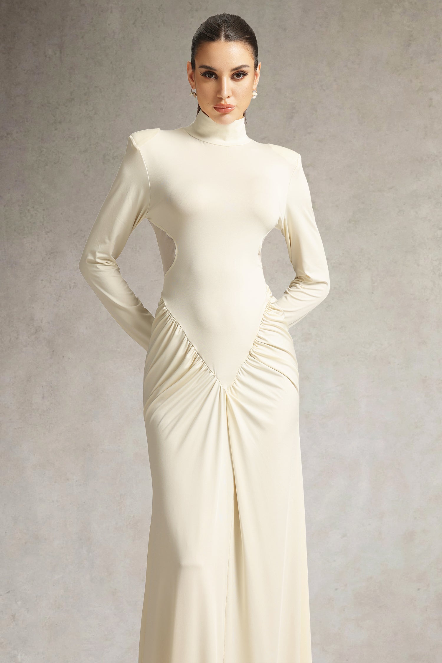 Lacie Long Sleeve High Neck Cut Out Maxi Dress