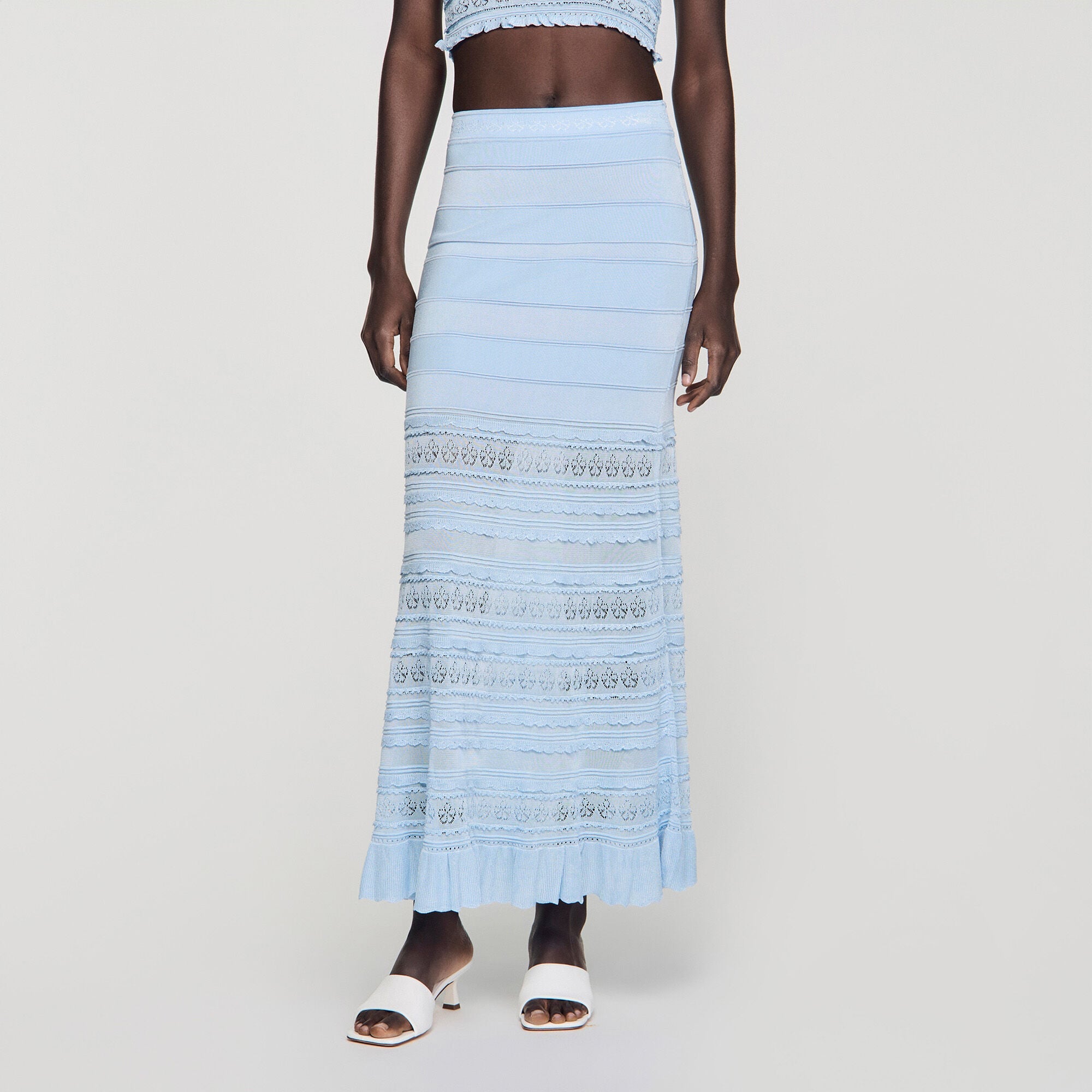 Pointelle knit maxi skirt