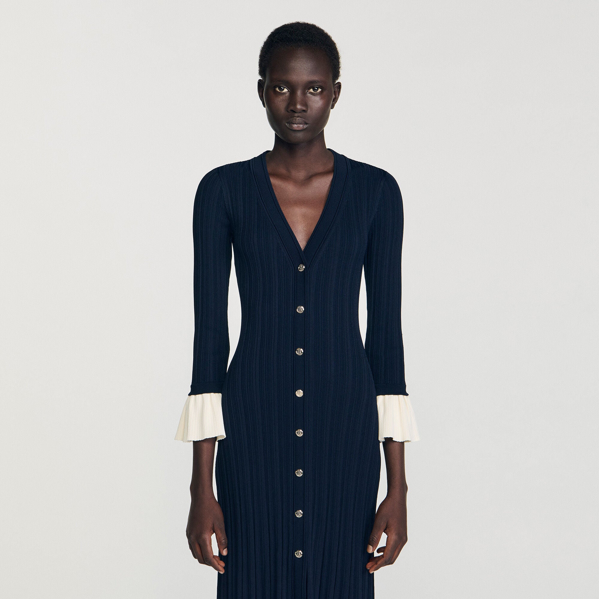 Two-tone knit maxi dress