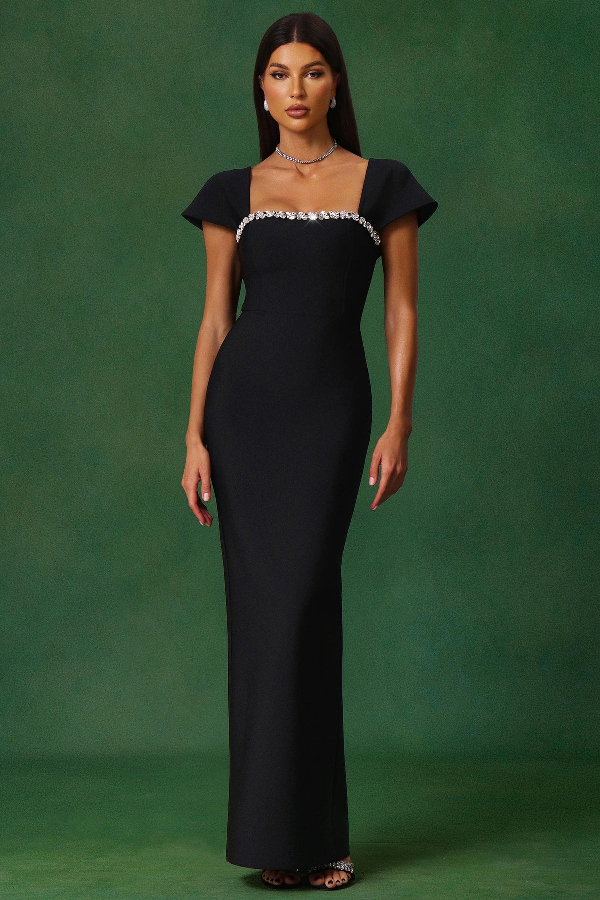 Romelle Short Sleeve Diamond Bandage Maxi Dress