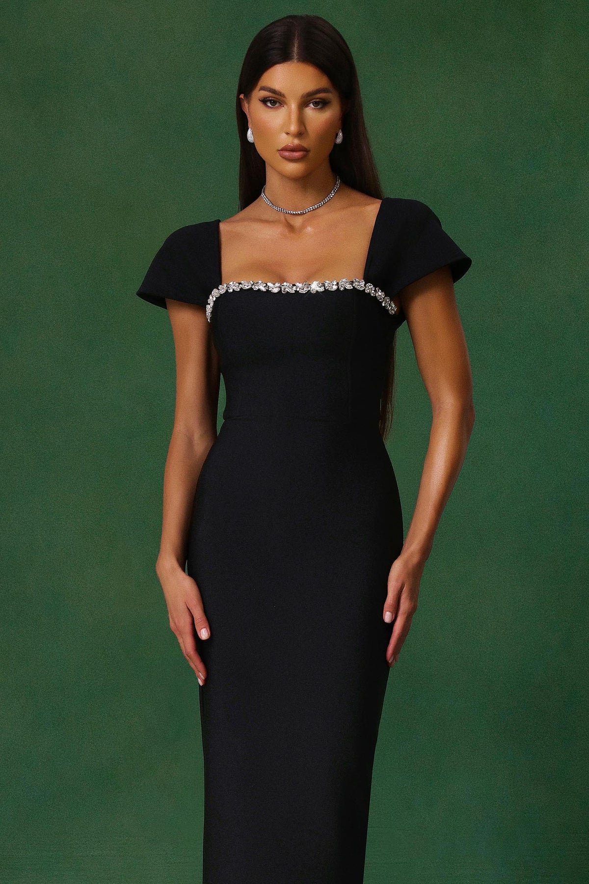 Romelle Short Sleeve Diamond Bandage Maxi Dress