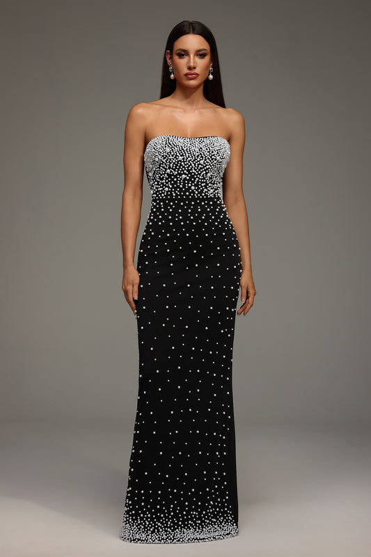 Karin Sleeveless Pearl Bandage Maxi Dress