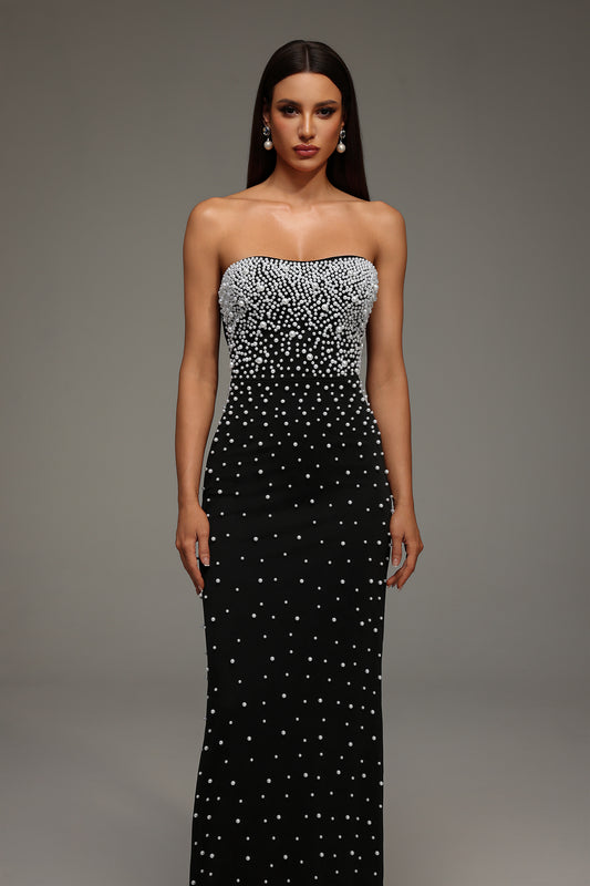 Karin Sleeveless Pearl Bandage Maxi Dress