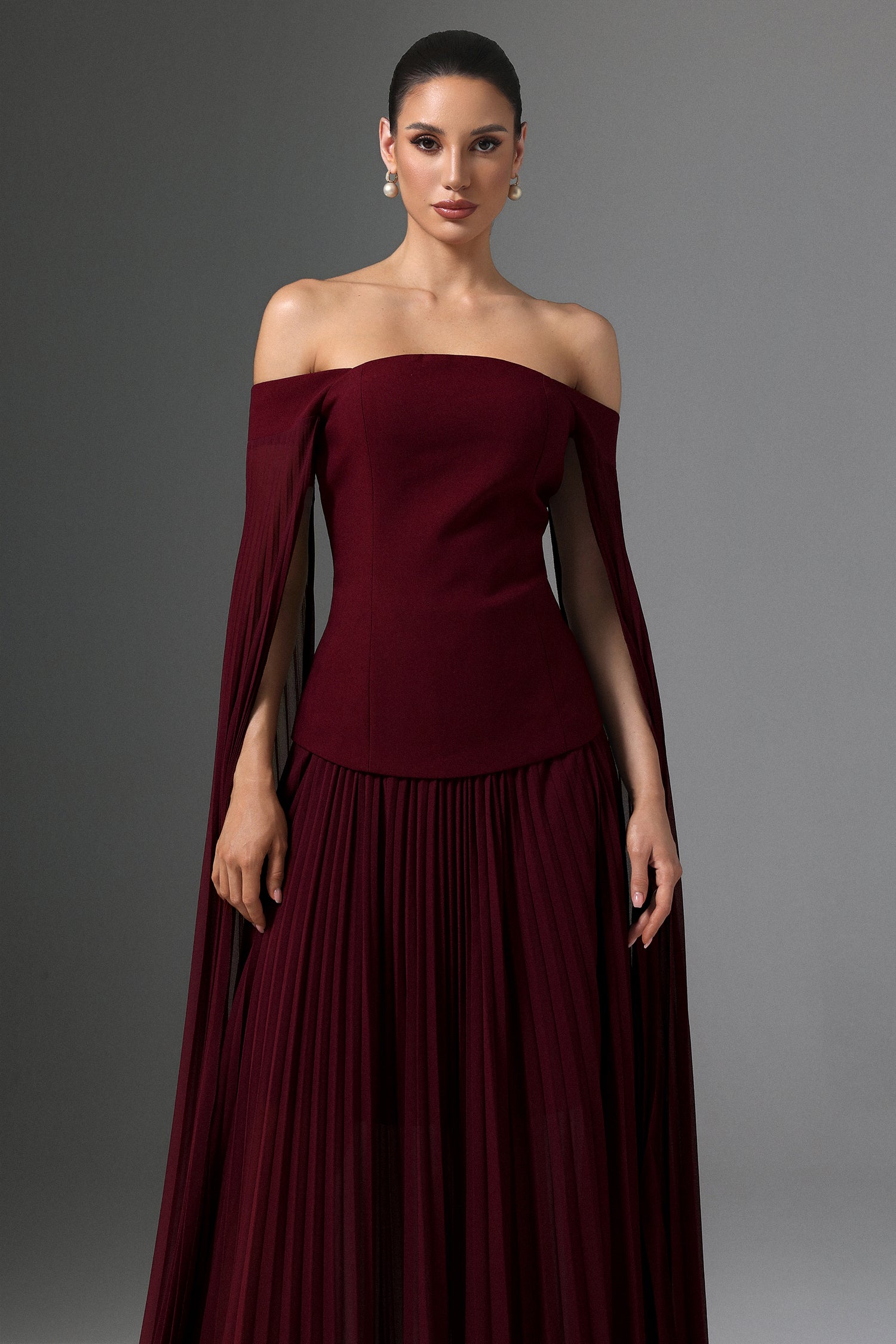 Solvia Off The Shoulder Long Sleeves Ruched Maxi Dress