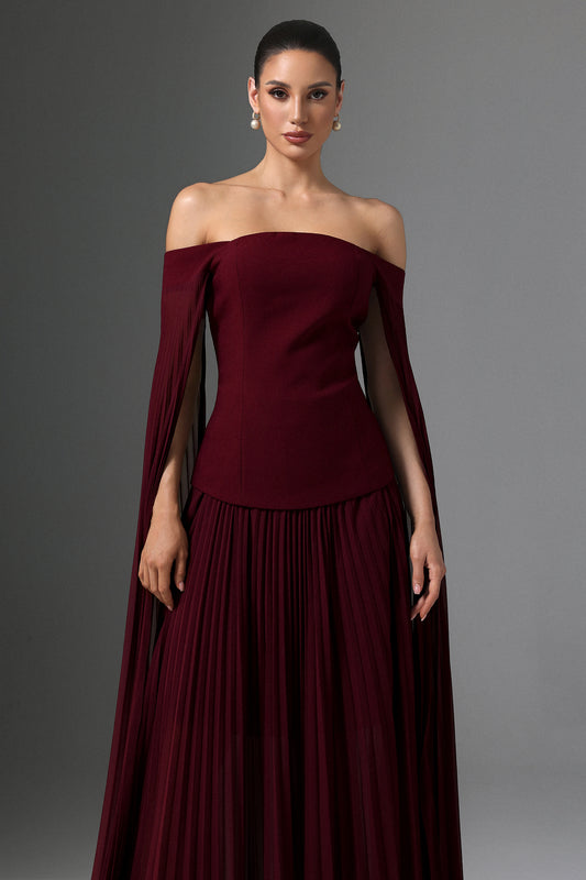 Solvia Off The Shoulder Long Sleeves Ruched Maxi Dress