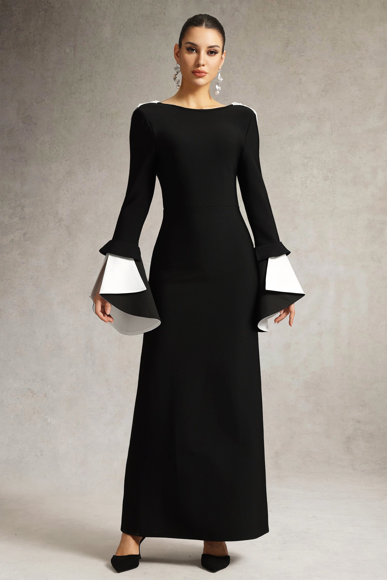 Bell Sleeve Backless Bandage Maxi Dress