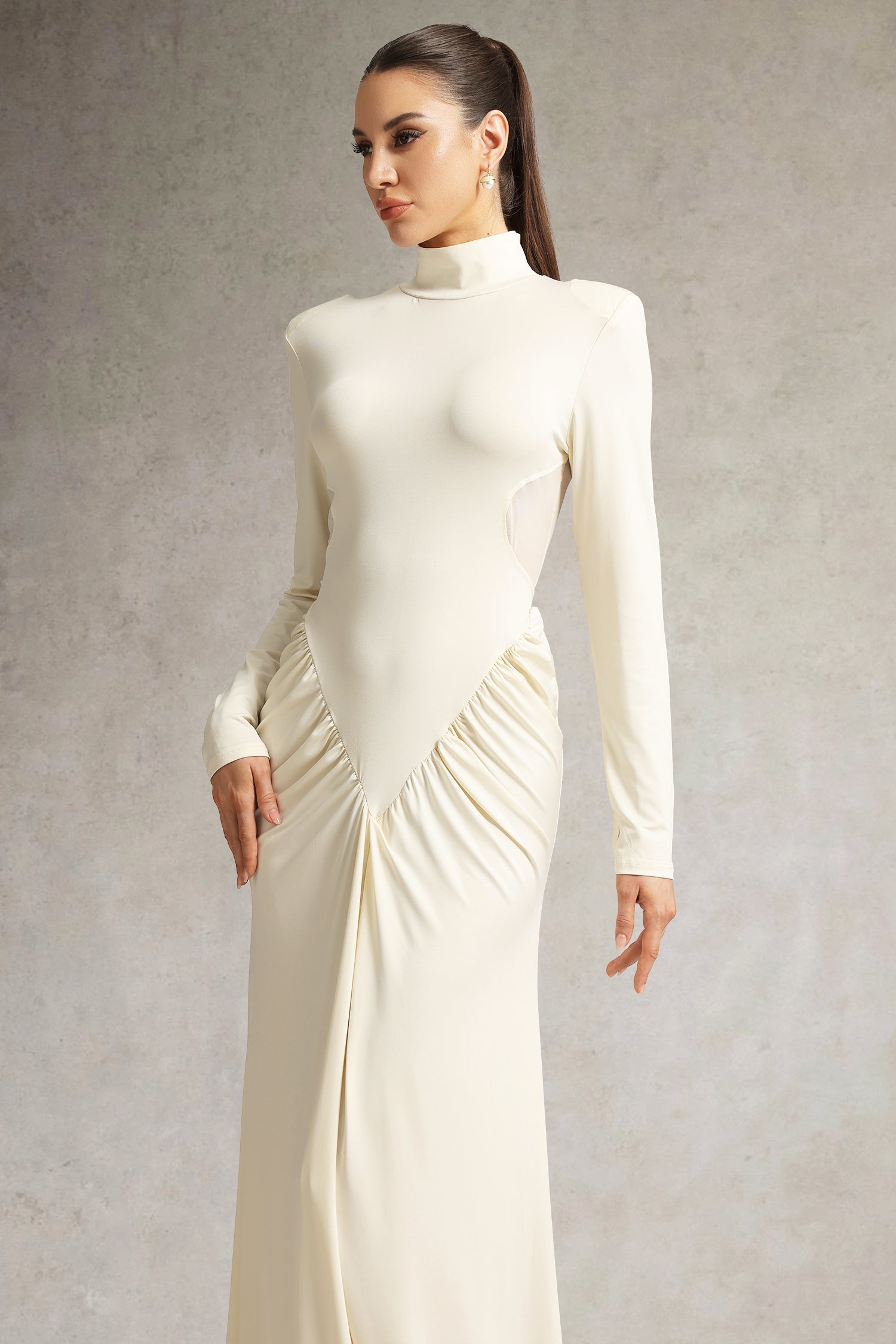 Lacie Long Sleeve High Neck Cut Out Maxi Dress