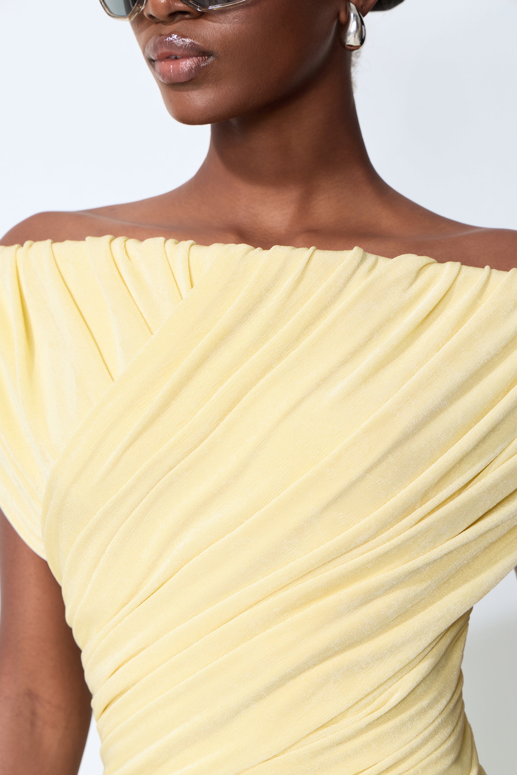 Made to Shine Yellow Off Shoulder Ruched Maxi Dress