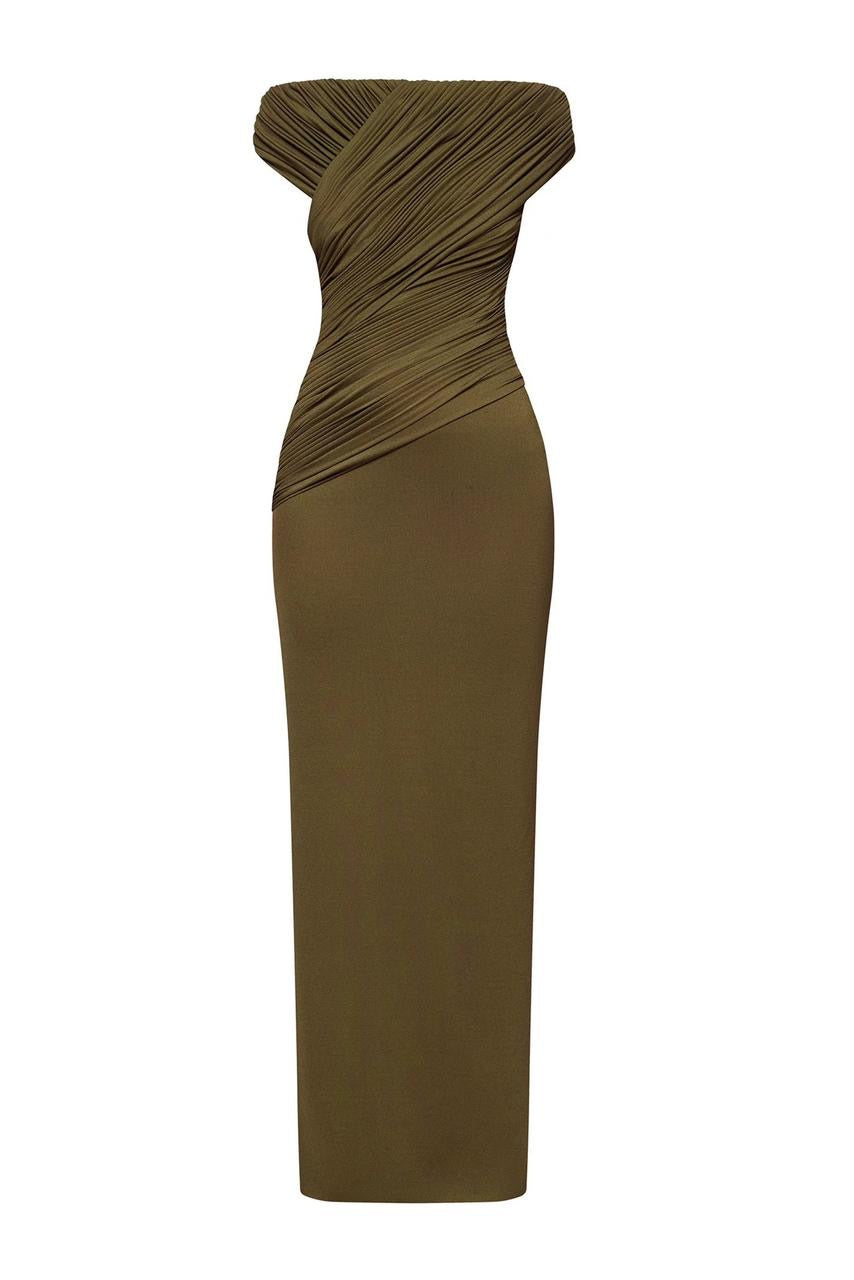 Made to Shine Yellow Off Shoulder Ruched Maxi Dress