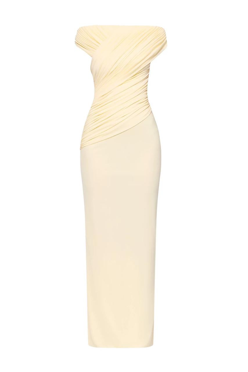 Made to Shine Yellow Off Shoulder Ruched Maxi Dress