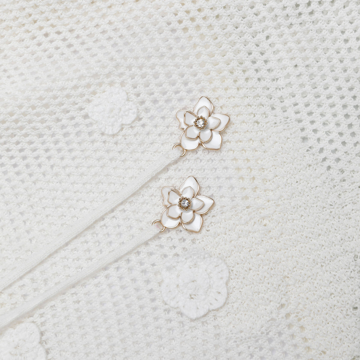 A close up of the fabric for the White Floral Crochet Midi Dress