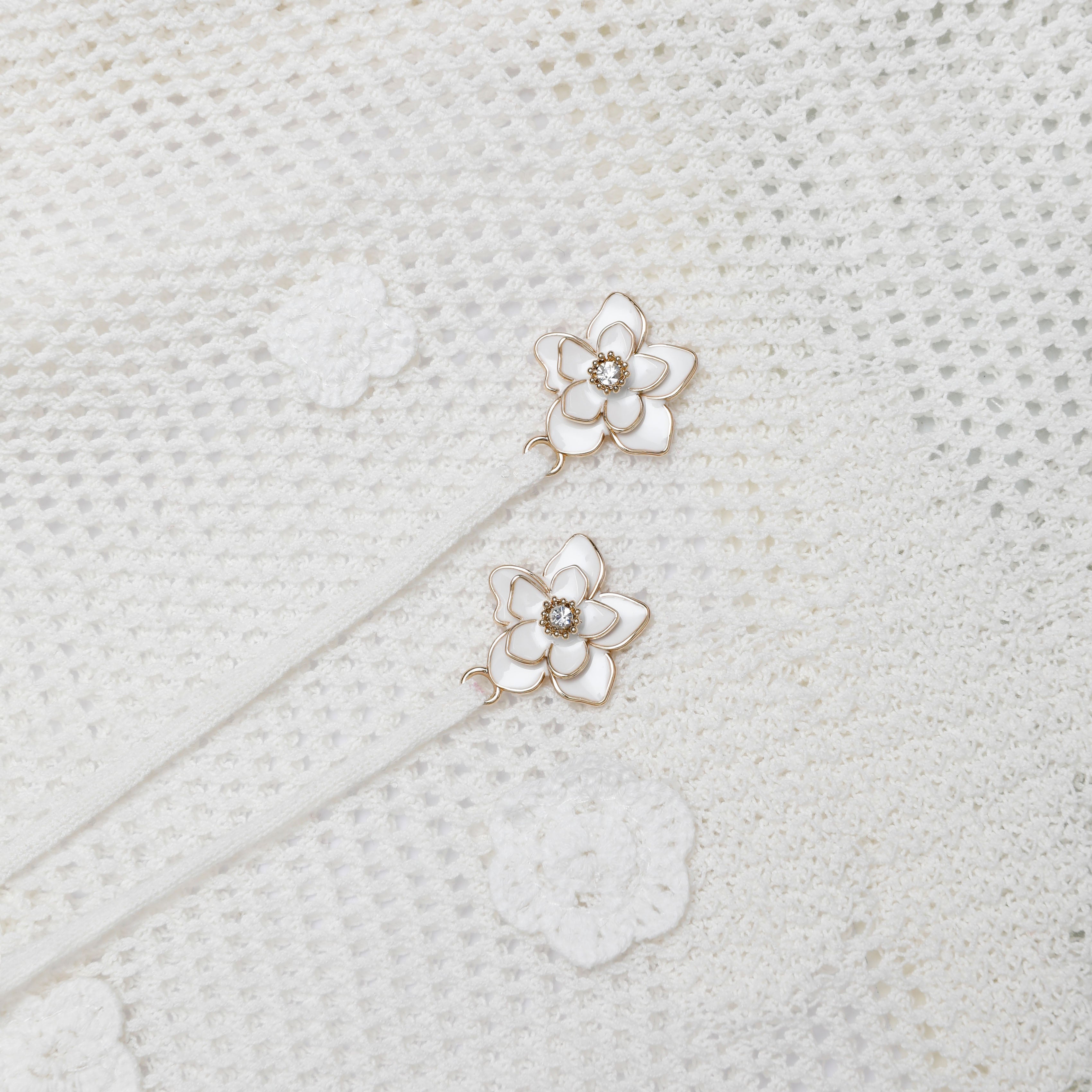 A close up of the fabric for the White Floral Crochet Midi Dress
