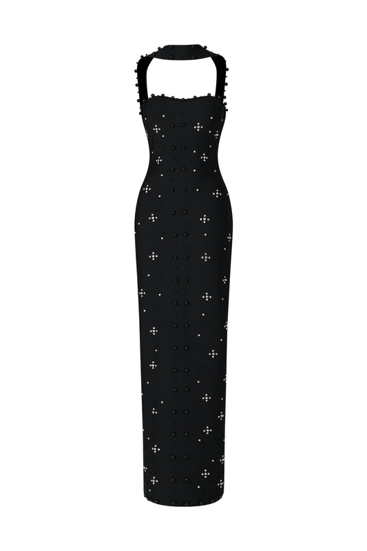 Nesya Sleeveless Pearl Bandage Maxi Dress