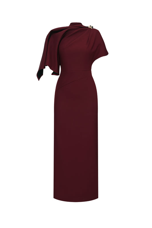 Ferean Elegant Tailored Short Sleeve Asymmetric Drape Maxi Dress