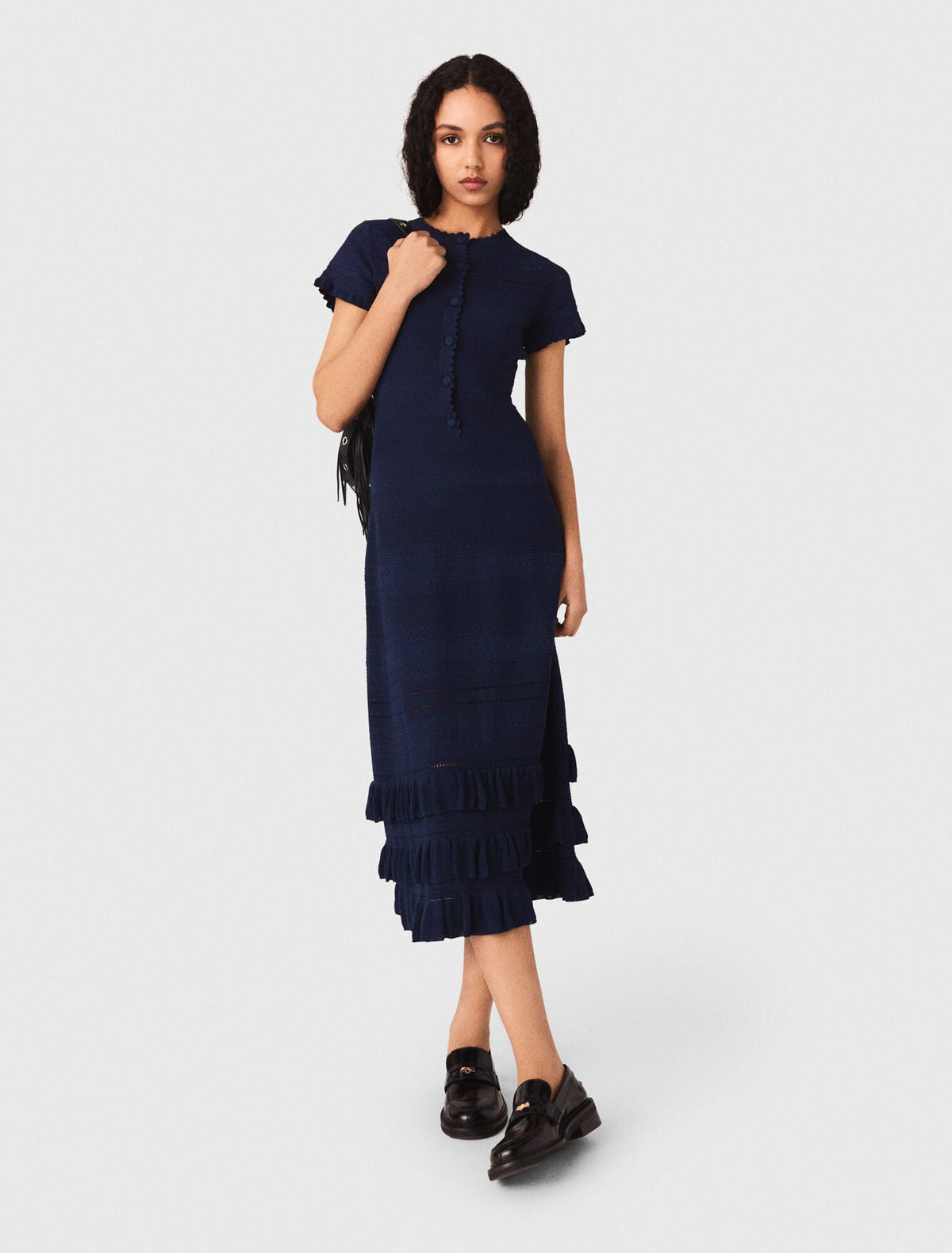 Knit maxi dress with ruffles