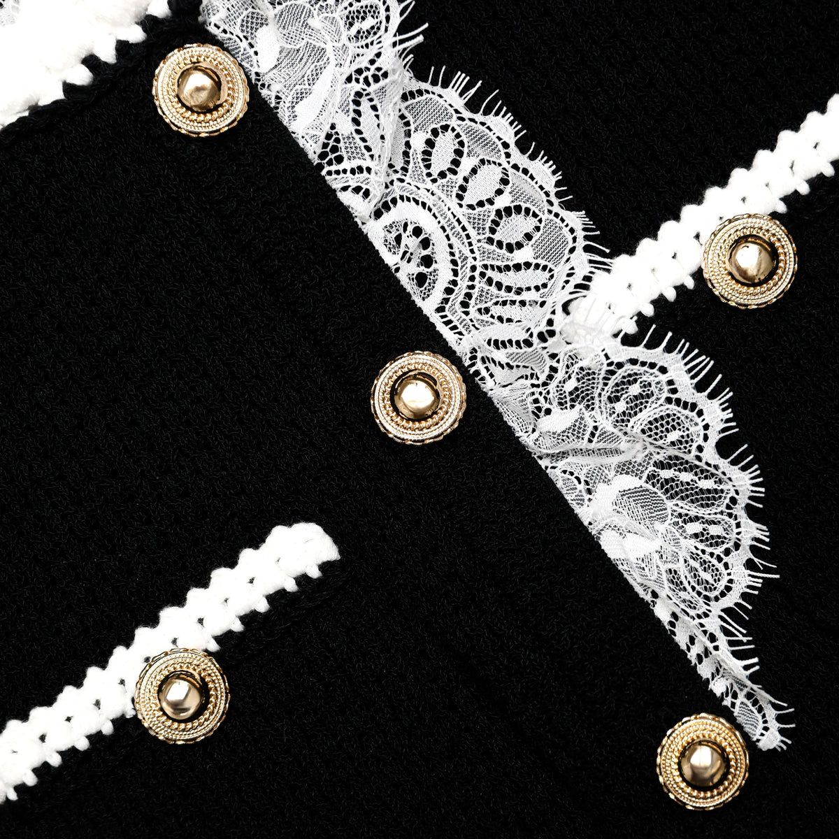 Side view of a woman wearing the Black Lace Trim Knit Midi Dress