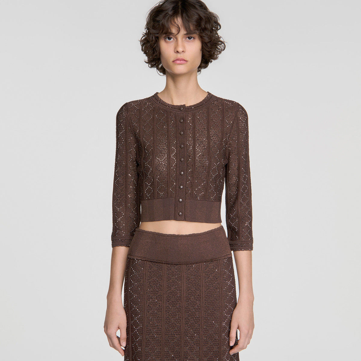 Cropped rhinestone cardigan - Women | Sandro
