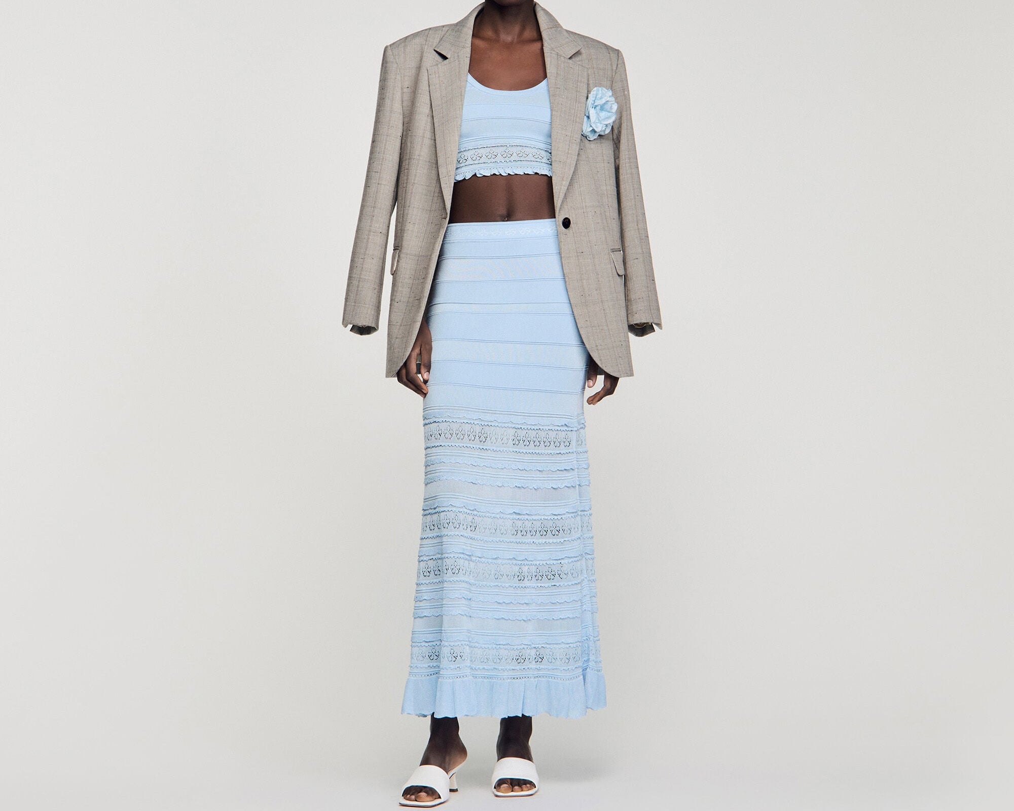 Pointelle knit maxi skirt